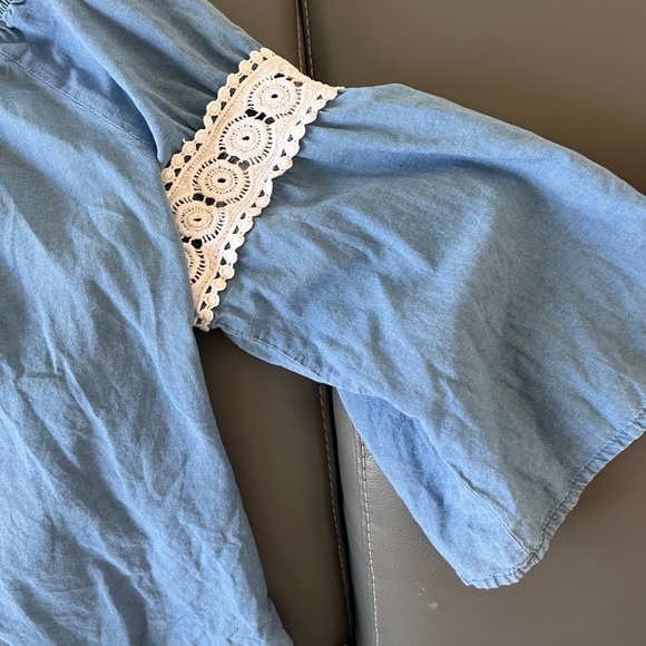 Joe's Jeans Off Shoulder Chambray
Lace Trim Top Size L. Lightly used - Picture 7 of 7